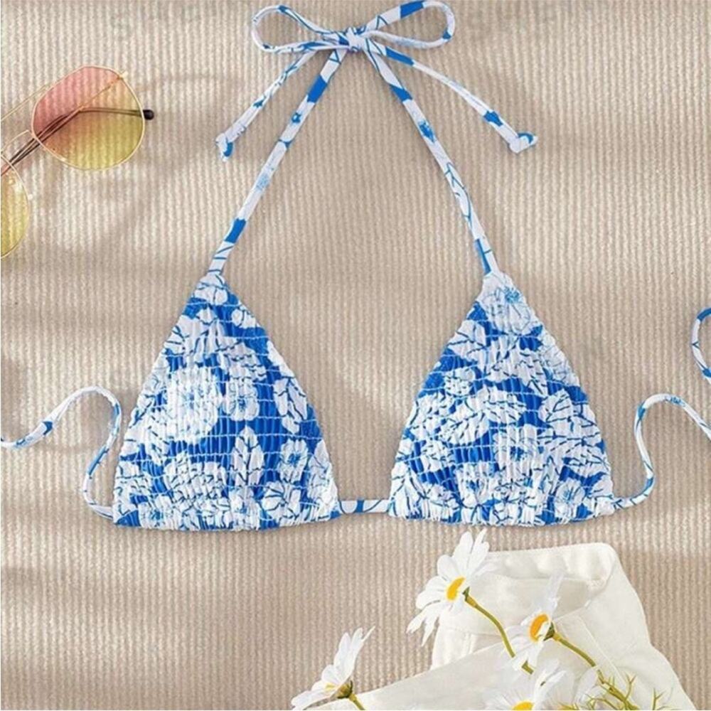 Blue Floral Bikini Top